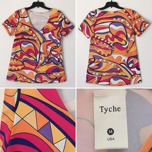 Tyche Mini Dress Sz M Vtg Stained Glass Colorful 60s USA Hipster Retro Mod Squad